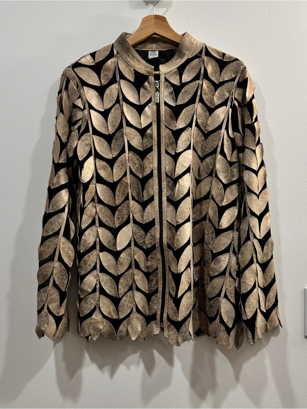 Genuine Leather Leaf-Cut Statement Jacket — Boho Metallic Bronze 2X Fits Like L